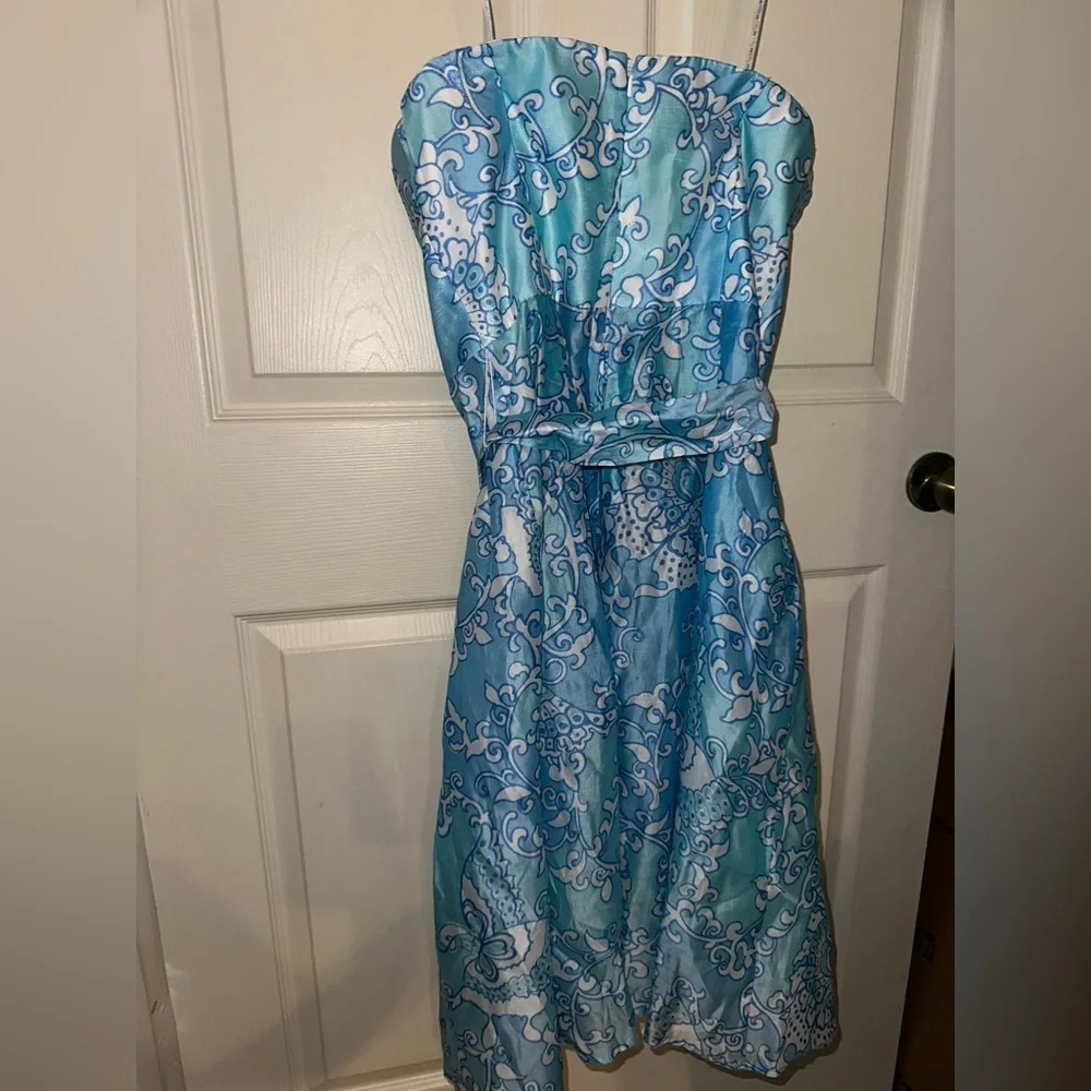 Lilly Pulitzer Strapless Blue and White Silk blend Dress 10 formal wedding - Picture 10 of 13